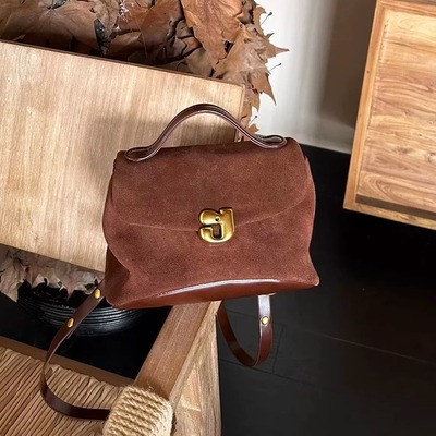 麂皮绒磨砂真皮双肩背包女手提包