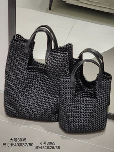 网红同款 大容量手提单肩托特包大包 牛皮复古镂空编织女包2023新款