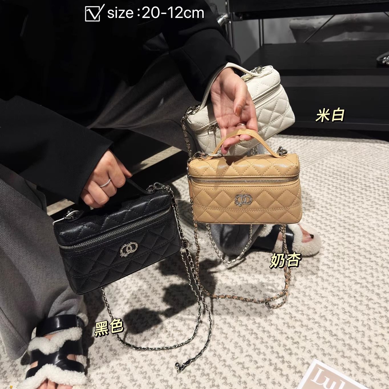 小香风鱼子酱链条包女2026新款真皮手提饭盒包超火精致斜挎小方包,箱包皮具/热销女包/男包,小方包,淘宝优惠券,粉丝福利购,淘宝优惠卷