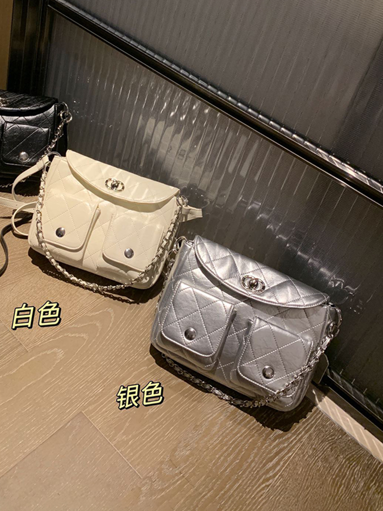 小香风银色嬉皮包链条腋下斜挎包