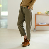 新款 纯棉斜纹布 休闲老爹裤 春秋季 宽松高腰显瘦女士外裤 两色选