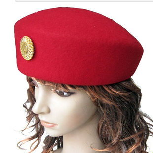 乐队新款 优雅红色军鼓队演出空姐帽礼仪帽物业保安帽青年大檐礼帽