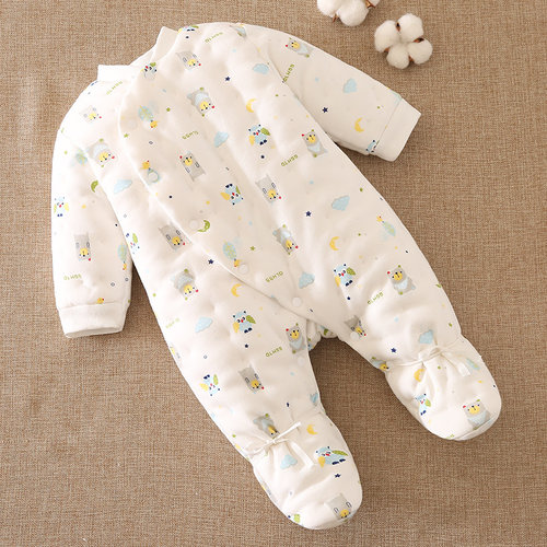 婴儿棉花加厚连体衣服包脚