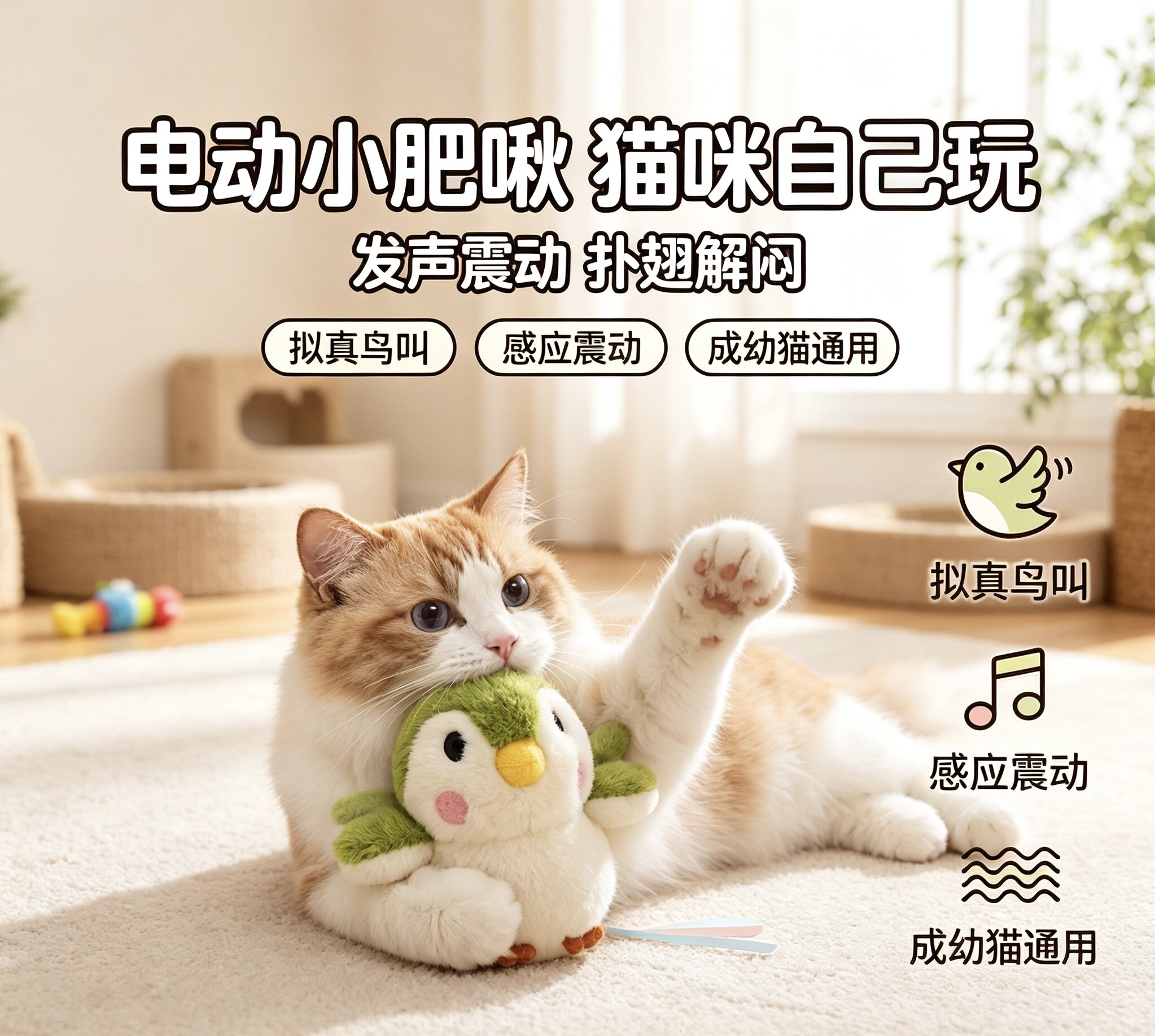 电动小鸟猫咪玩具震动发声自嗨解闷神器带猫薄荷幼成猫安抚宠物