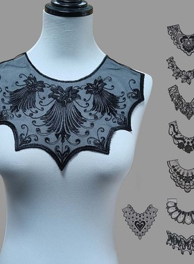 黑白色欧根纱前领刺绣网纱缝纫衣领花边diy装饰服装服饰辅料配件