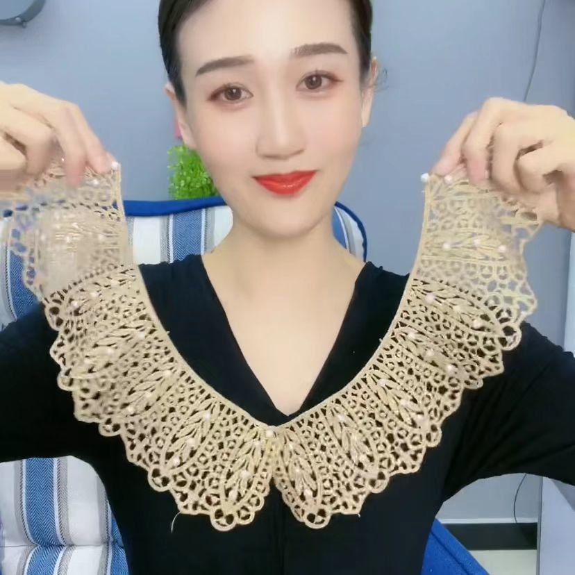 【贝珠蕾丝假领】韩版花边女士镂空木棉丝披肩夏季防晒假领子百搭图片