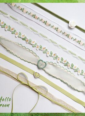 少女颈带绿色小清新花朵蕾丝项链锁骨链蝴蝶结Choker项圈脖子饰品