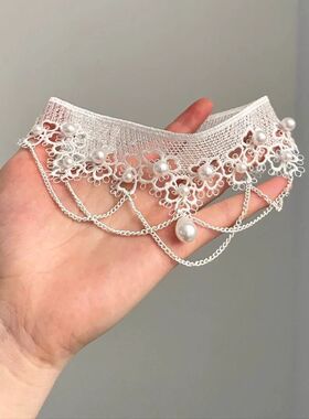 高级蕾丝仿珍珠流苏项链欧美风轻奢小众锁骨链2026新款choker颈链