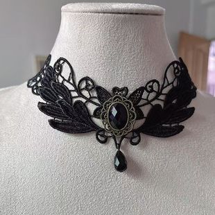 新款小众脖子天使翅膀choker颈链白色蕾丝边项圈锁骨配饰朋克短链