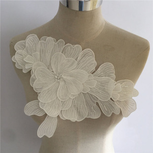 黑白色I手工钉珠刺绣涤纶DIY缝纫花边单花装 衣领辅料配件 饰服装