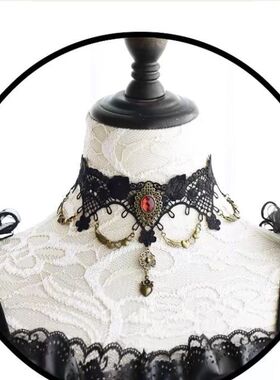 蕾丝复古项圈洛丽塔颈链锁骨脖子项链choker饰品黑色蕾丝颈带哥特