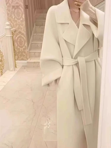 Белое двусторонное кашемировое демисезонное шерстяное шерстяное пальто, куртка, изысканный стиль