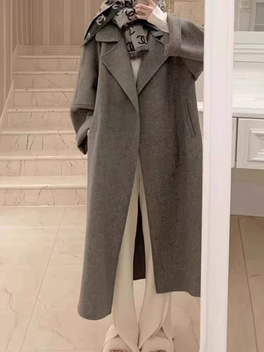 Белое двусторонное кашемировое демисезонное шерстяное шерстяное пальто, куртка, изысканный стиль