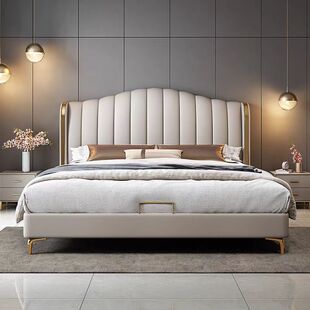 软包皮储物床主卧双人大床轻奢现代意式极简高箱床高端大气床