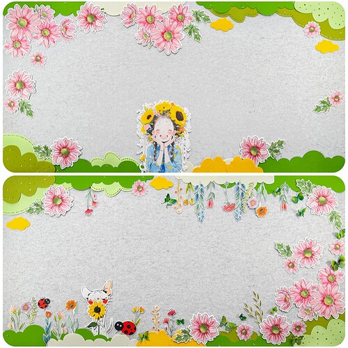 春日粉色花朵幼儿园走廊墙贴
