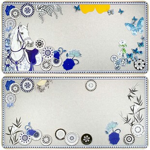 青花瓷马年大主题墙毛毡墙贴幼儿园小学黑板报走廊文化墙装饰纸盘