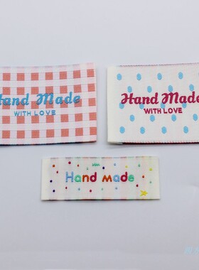 handmade彩色格子织标手工品包包饰品商标现货DIY标签服装织标