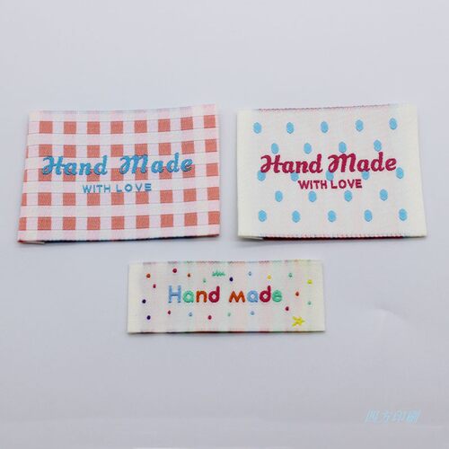 handmade彩色格子织标手工品包包饰品商标现货DIY标签服装织标