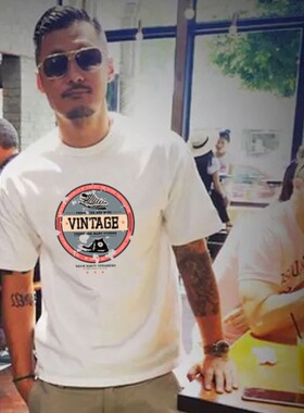 HANDIAN夏季潮牌短袖T恤男 纯棉宽松沙滩男装体恤圆领半袖t血上衣