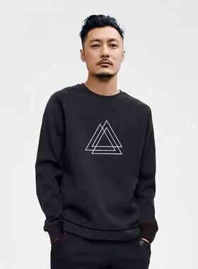 HANDIAN潮牌2025秋冬新款卫衣男圆领宽松套头长袖加绒男保暖上衣