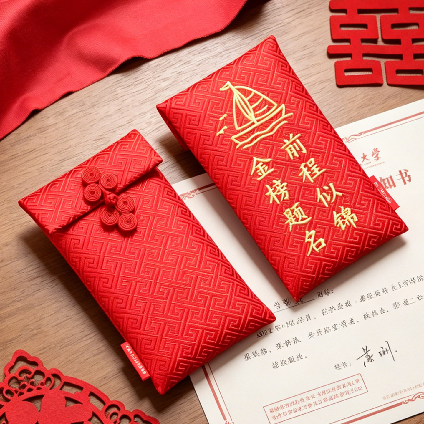 刺绣金榜题名中高考学生红包布袋图片