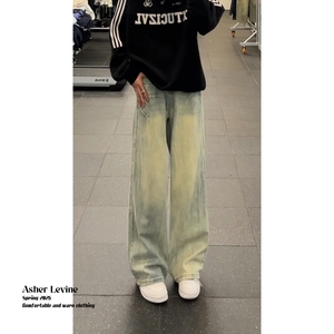 水洗闪电纹牛仔裤男秋季新款美式小众设计感休闲长裤痞帅直筒裤子图片