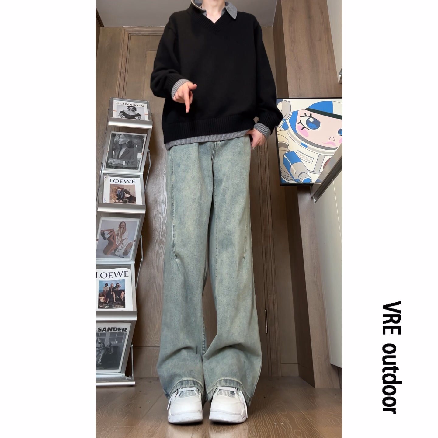 美式高街潮牌水洗做旧牛仔裤男女宽松百搭直筒长裤子潮流阔腿裤秋,男装牛仔裤,星座511-1