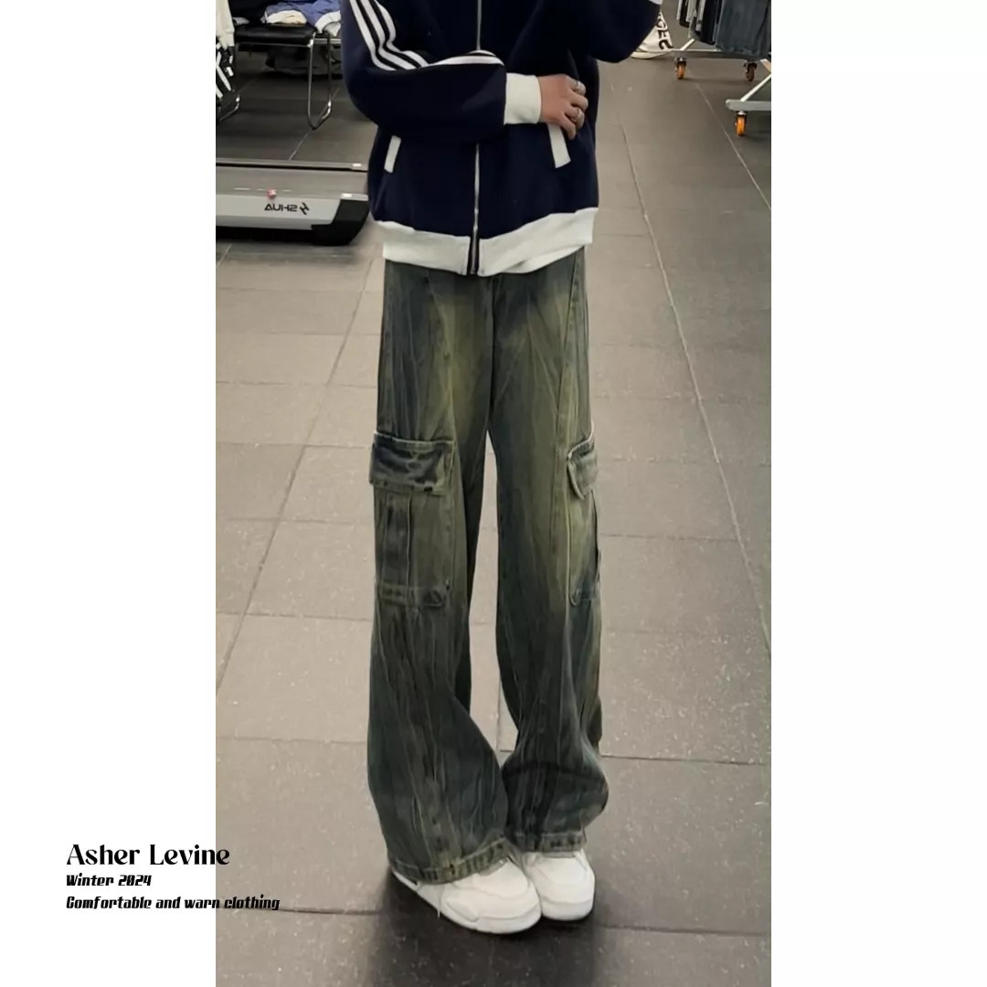美式复古工装牛仔裤潮男秋冬多口袋设计感高街时尚百搭直筒长裤子,男装牛仔裤,星座511-1