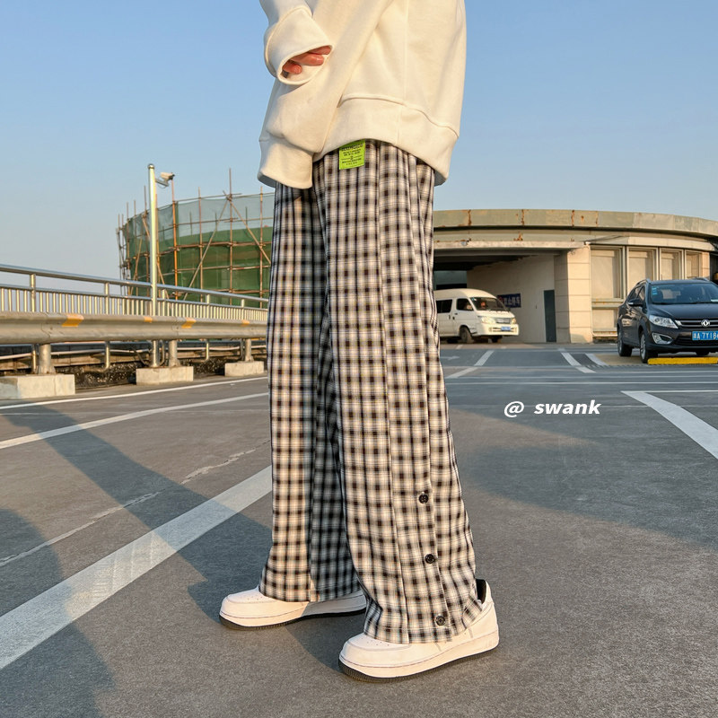 大码流行格子长裤休闲可束脚拖地裤  227-2*K281*P45裤58图片