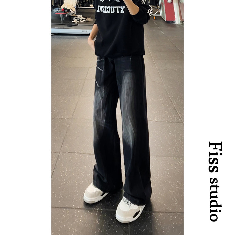 美式高街复古条纹水洗牛仔裤男2025新款潮牌宽松百搭直筒阔腿裤子,男装牛仔裤,星座511-1