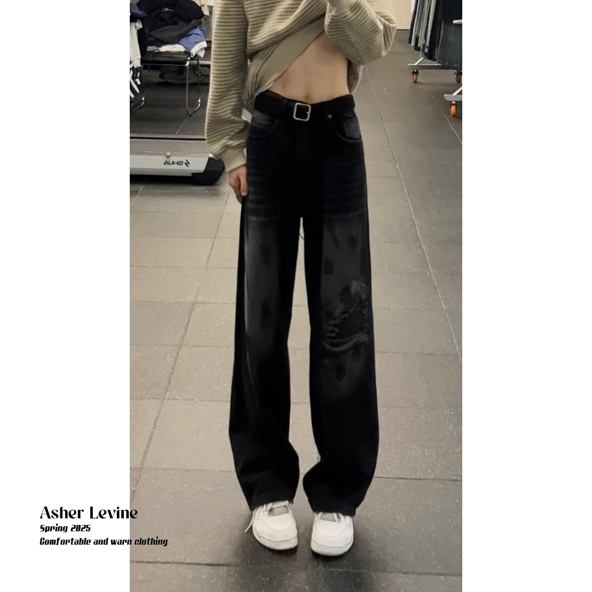 美式复古假破洞牛仔裤男秋季新款cleanfit宽松直筒裤男生百搭裤子，男装牛仔裤，星座511-1