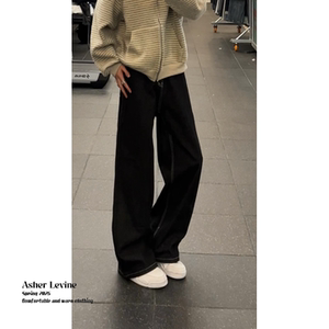 水洗黑色弯刀牛仔裤男款美式复古高级感cleanfit宽松直筒裤子长裤图片