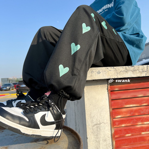 春季爱心刺绣抽绳休闲裤男运动情侣卫裤227-2K222*P45控58图片