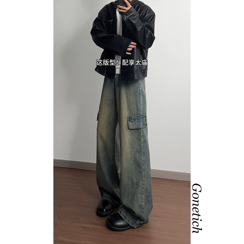 美式复古蓝工装牛仔裤男秋季潮牌高街vibe裤子cleanfit阔腿直筒裤，男装牛仔裤，星座511-1
