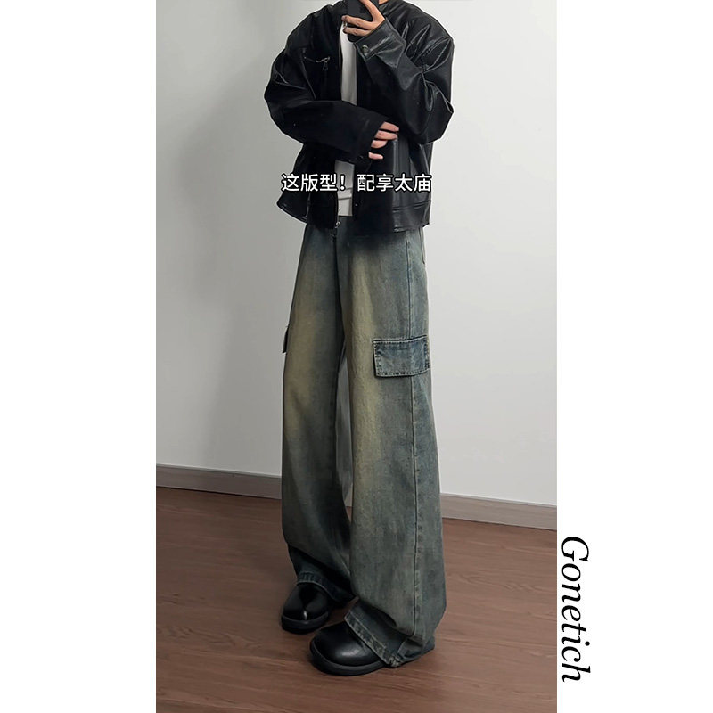 美式复古蓝工装牛仔裤男秋季潮牌高街vibe裤子cleanfit阔腿直筒裤,男装牛仔裤,星座511-1