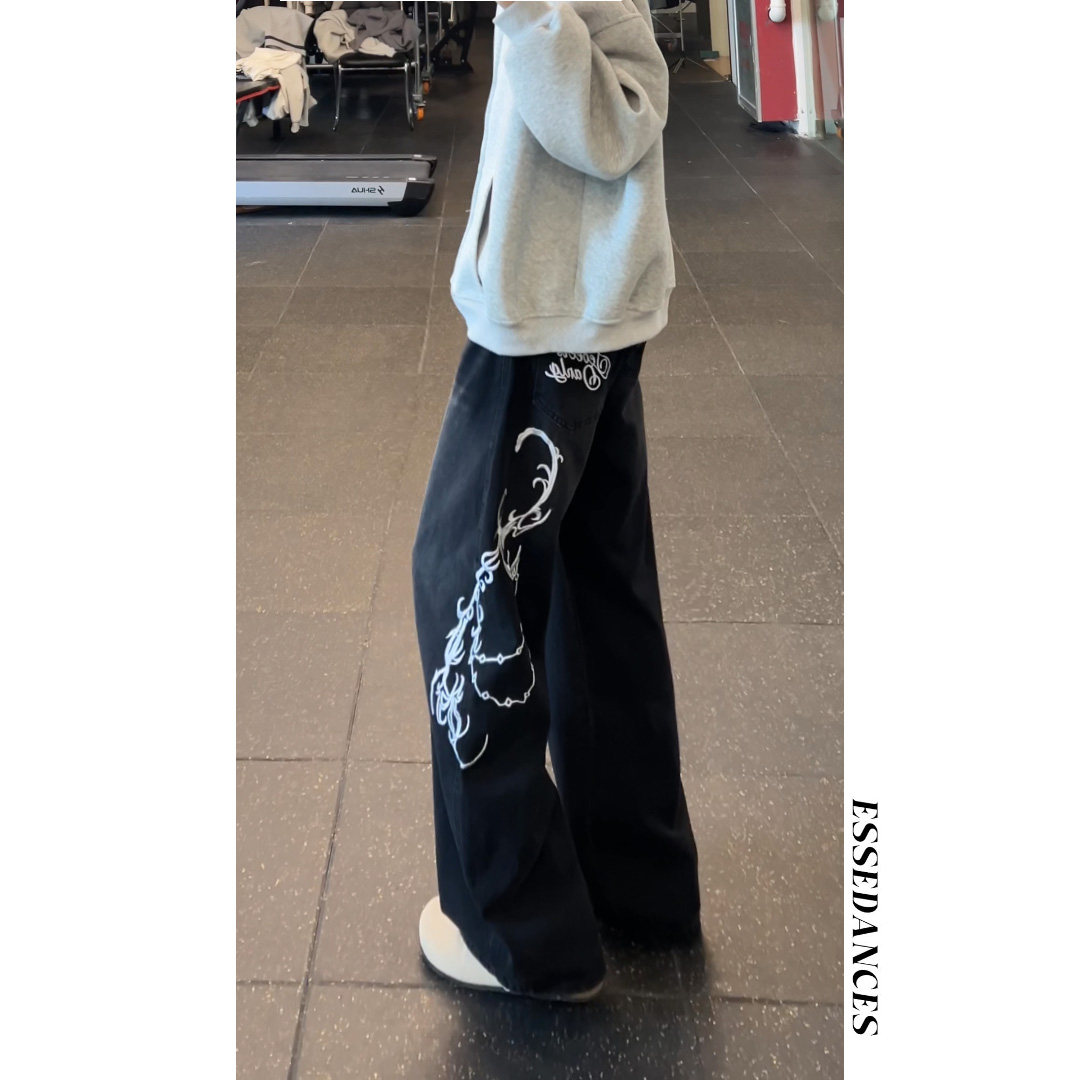 美式街头刺绣弯刀牛仔裤男女高街复古水洗百搭阔腿裤子,男装牛仔裤,星座511-1