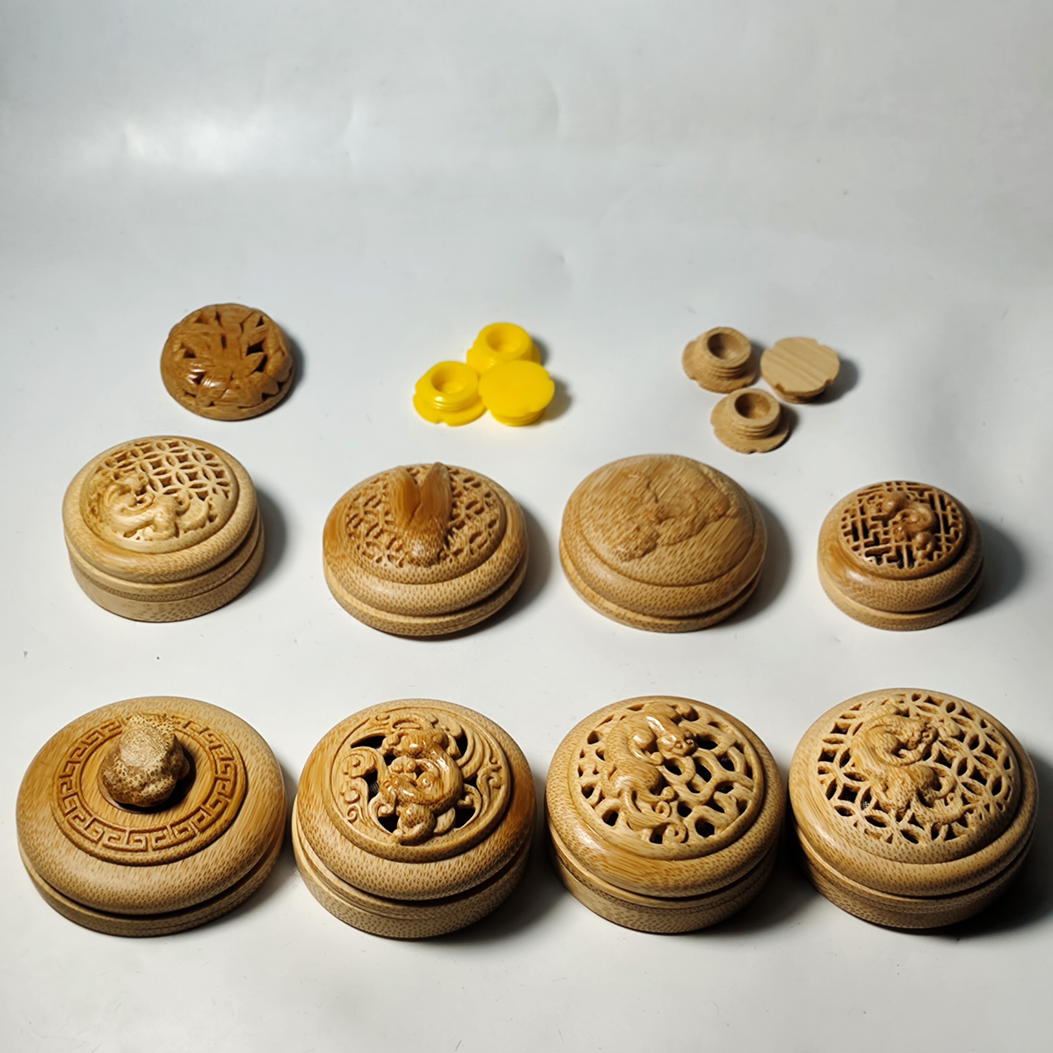 精品配件虫具茶叶罐香囊蝈蝈罐配件口盖镶嵌竹蒙心古风食槽文玩