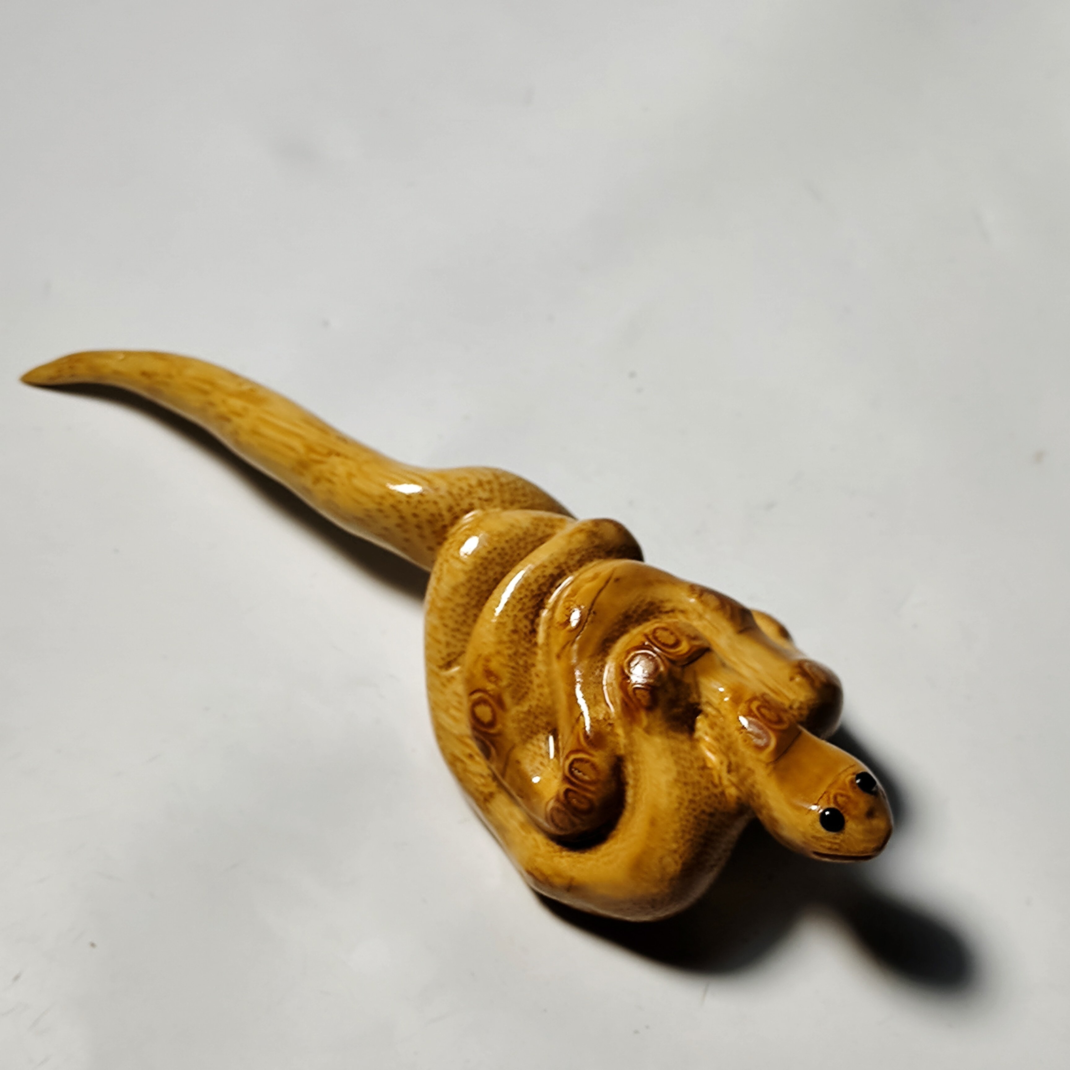 精品手工精工打磨天然竹根雕刻把玩件蛇文玩工艺品摆件把件