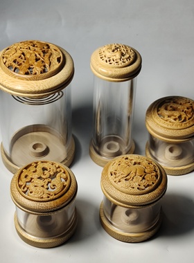 精品一物一拍有机玻璃竹雕刻螺纹口盖虫具文玩把玩件