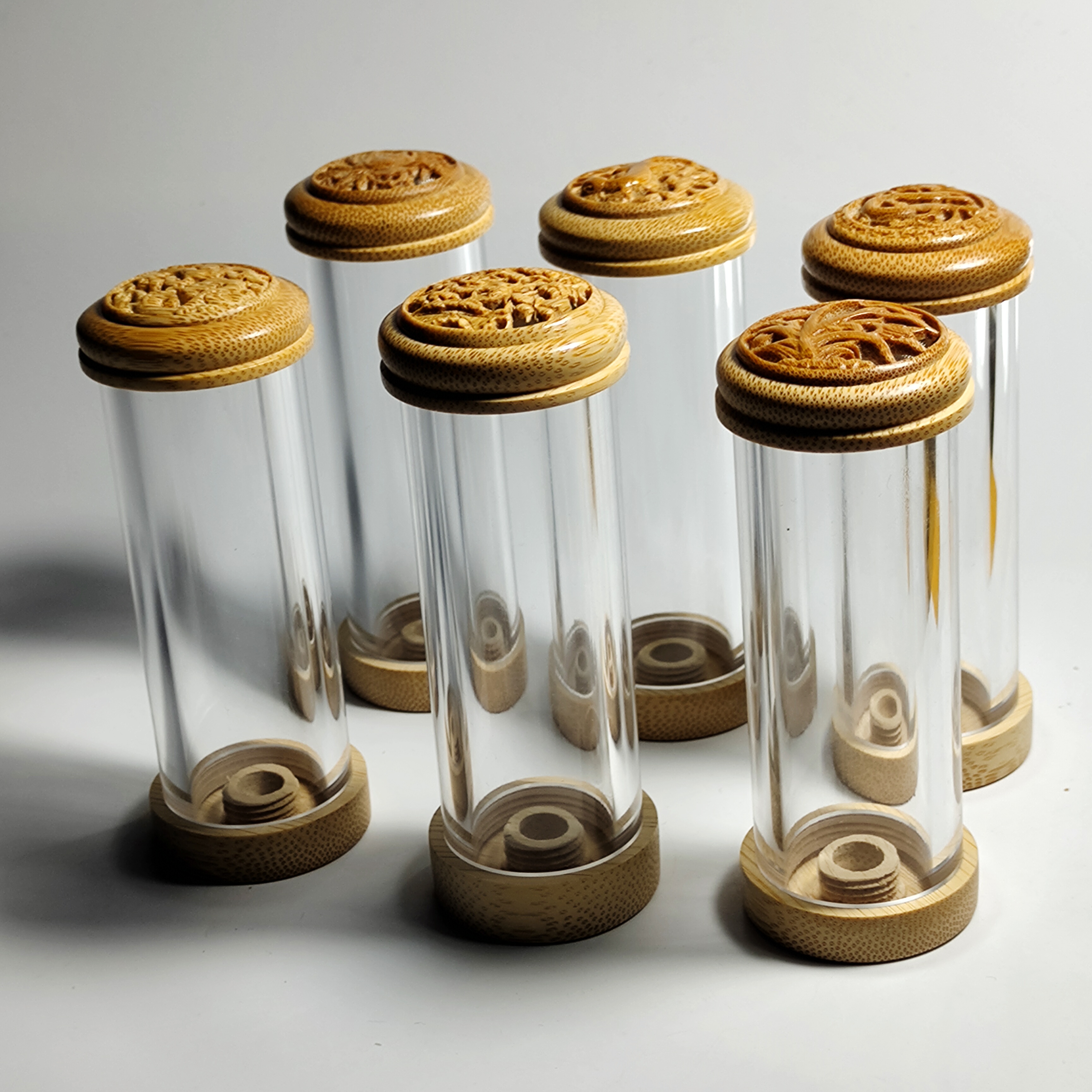 精品精工海派镶嵌老玉竹虫罐竹制鸣虫叫罐透明罐体35直径有机玻璃