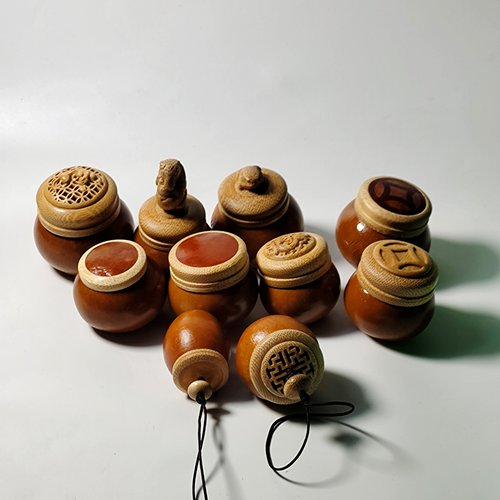 红皮老葫芦玉竹镶嵌文玩香囊挂件