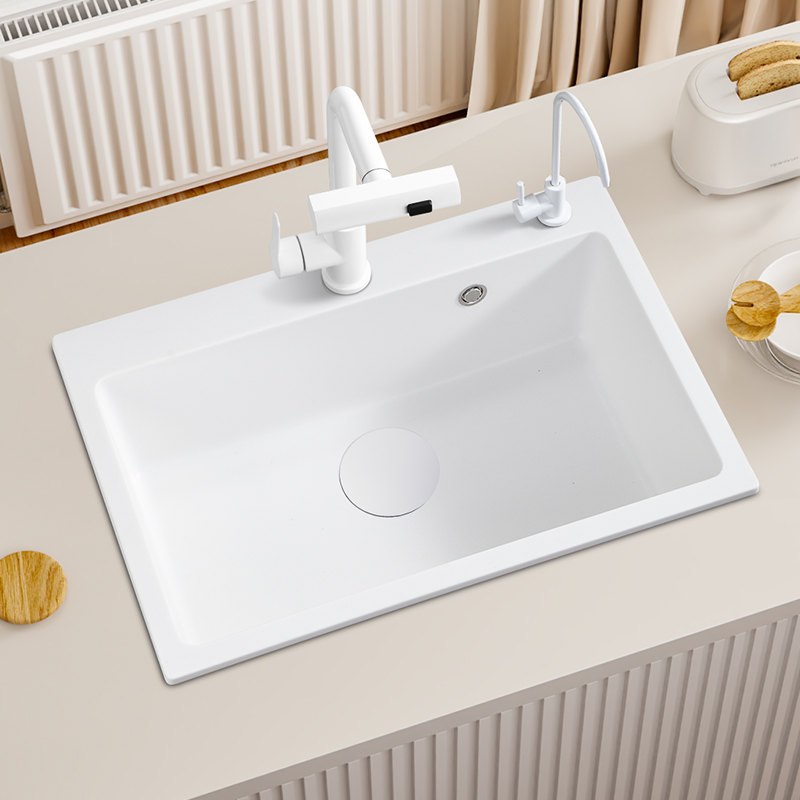 嵌入式石英石水槽大单槽台上台下