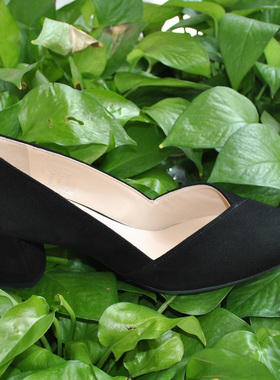 国内现货hogl友高中跟信封口通勤女鞋浅口尖头粗跟单鞋104522特价