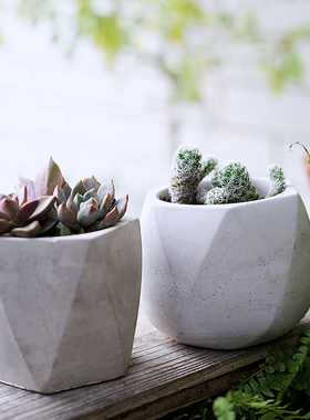 北欧简约植物水泥小花盆桌面透气盆创意个性小号多肉带托盘盆栽