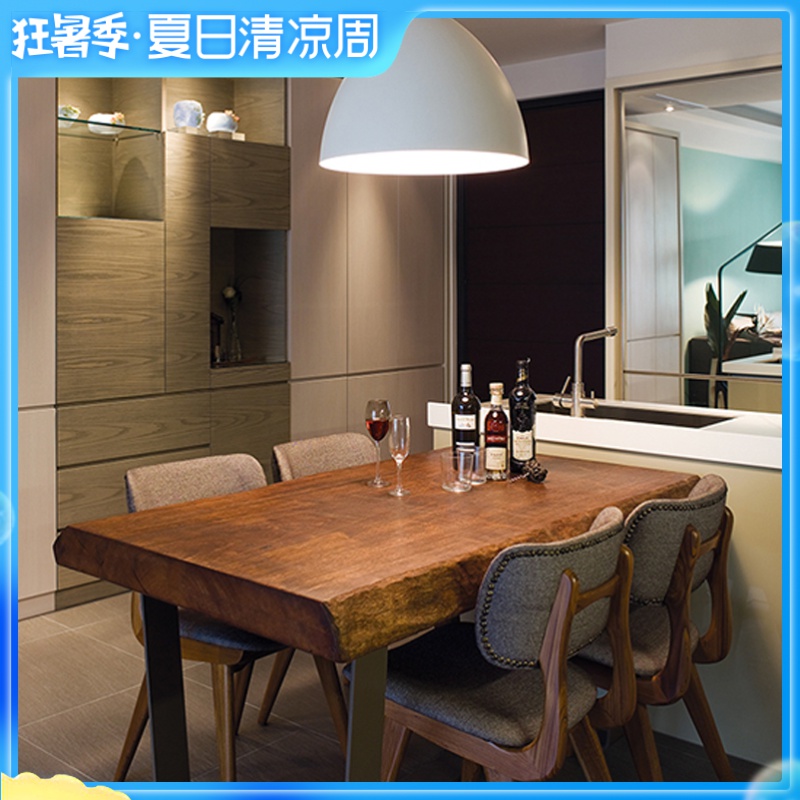 美式实木餐桌长方形饭桌原木桌餐厅咖啡厅桌椅复古做旧工业风桌子