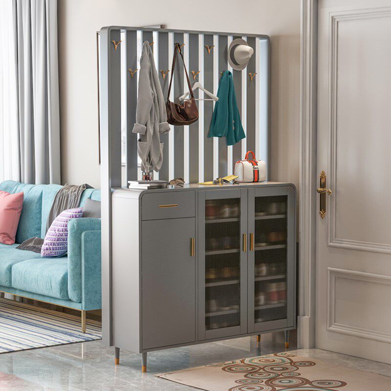 鞋柜家用门口玄关柜实木色简约现代入户进门挂衣帽柜子一体高立式