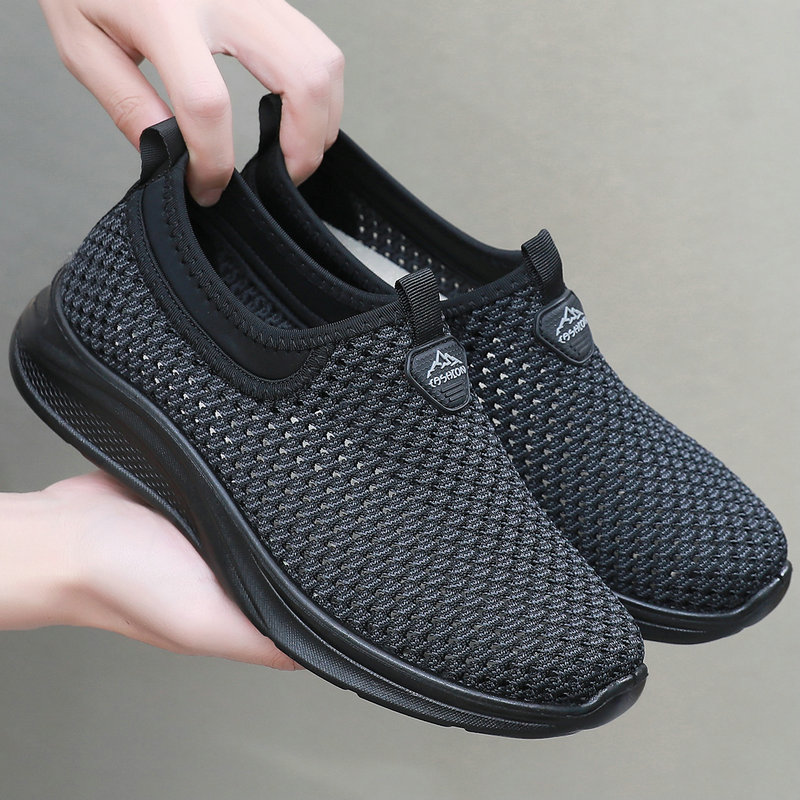 老北京布鞋男网鞋夏季透气镂空网面凉鞋软底厚底一脚蹬宽松爸爸鞋