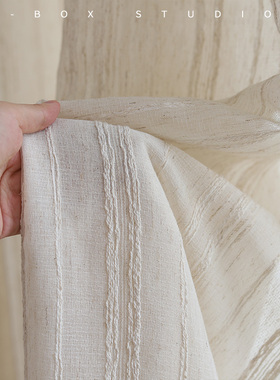 布盒子亚麻条纹纱帘客厅卧室民宿茶室日式原木风透光不透人窗纱