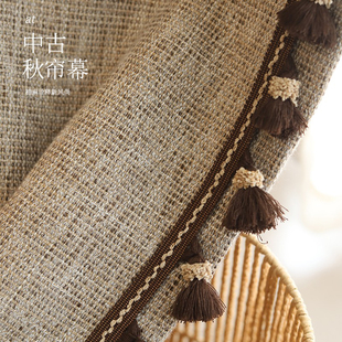 秋帘幕 | 立体格纹肌理~棉麻中古侘寂风卧室遮光布盒子窗帘定制