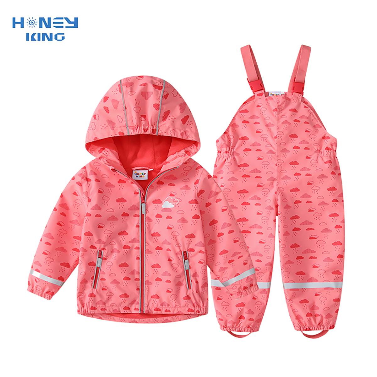 HONEYKING儿童套装2件套春秋冲锋衣宝宝连帽夹克户外防水雨衣雨裤